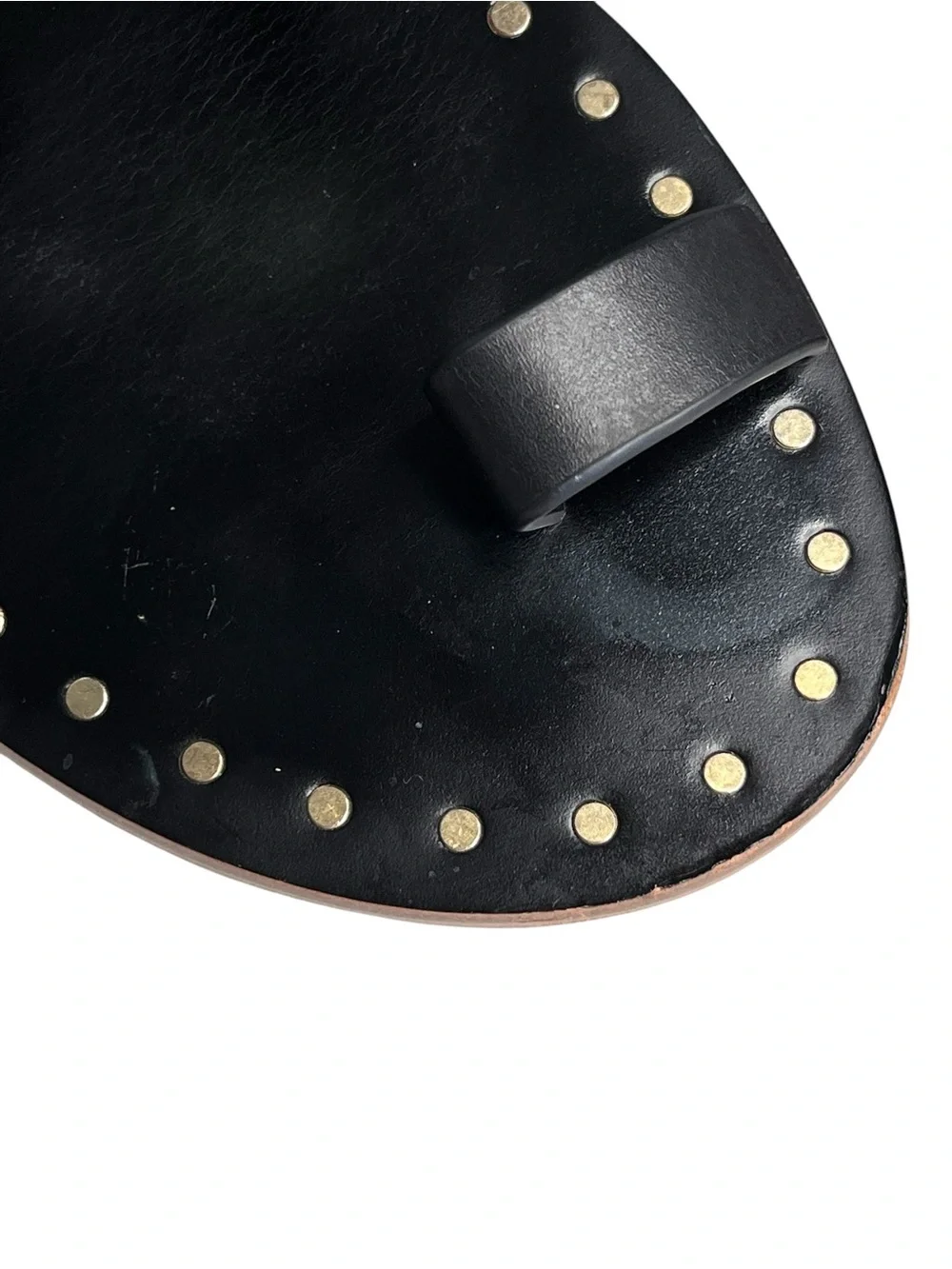 Tory Burch Ravello Black Leather Toe Ring Gold-Tone Studded Sandals Sz 8